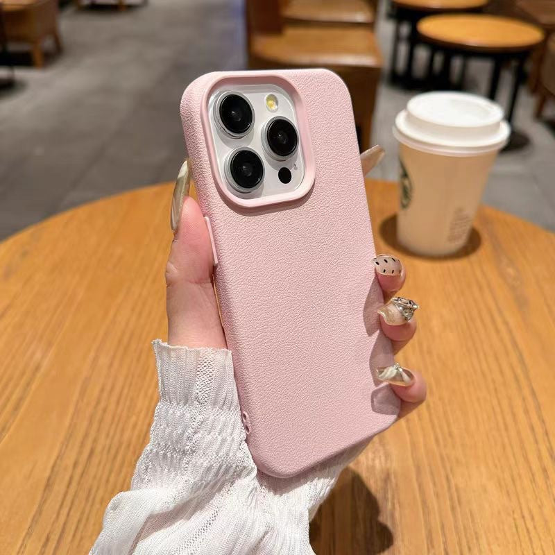 Solid color leather texture silicone phone case for Apple devices