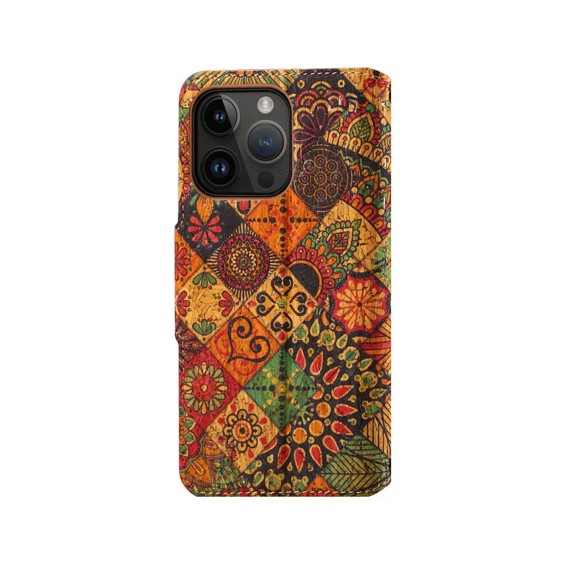 Flower Language Phone Case With Card Holder And Strap For iPhone Green-644008992037