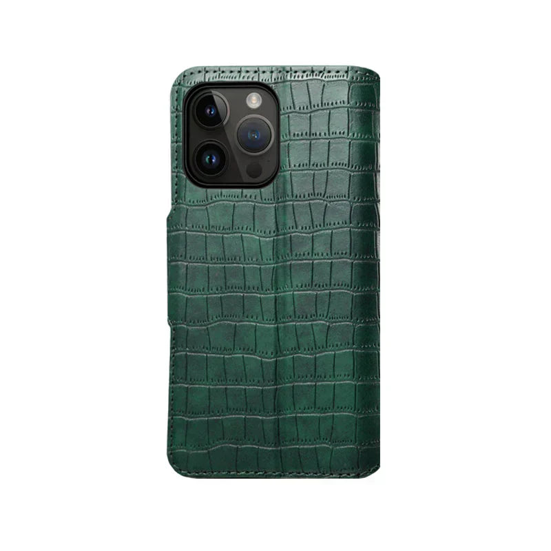Alligator Print Phone Case With Wallet And Strap For iPhone Brown-644008992020