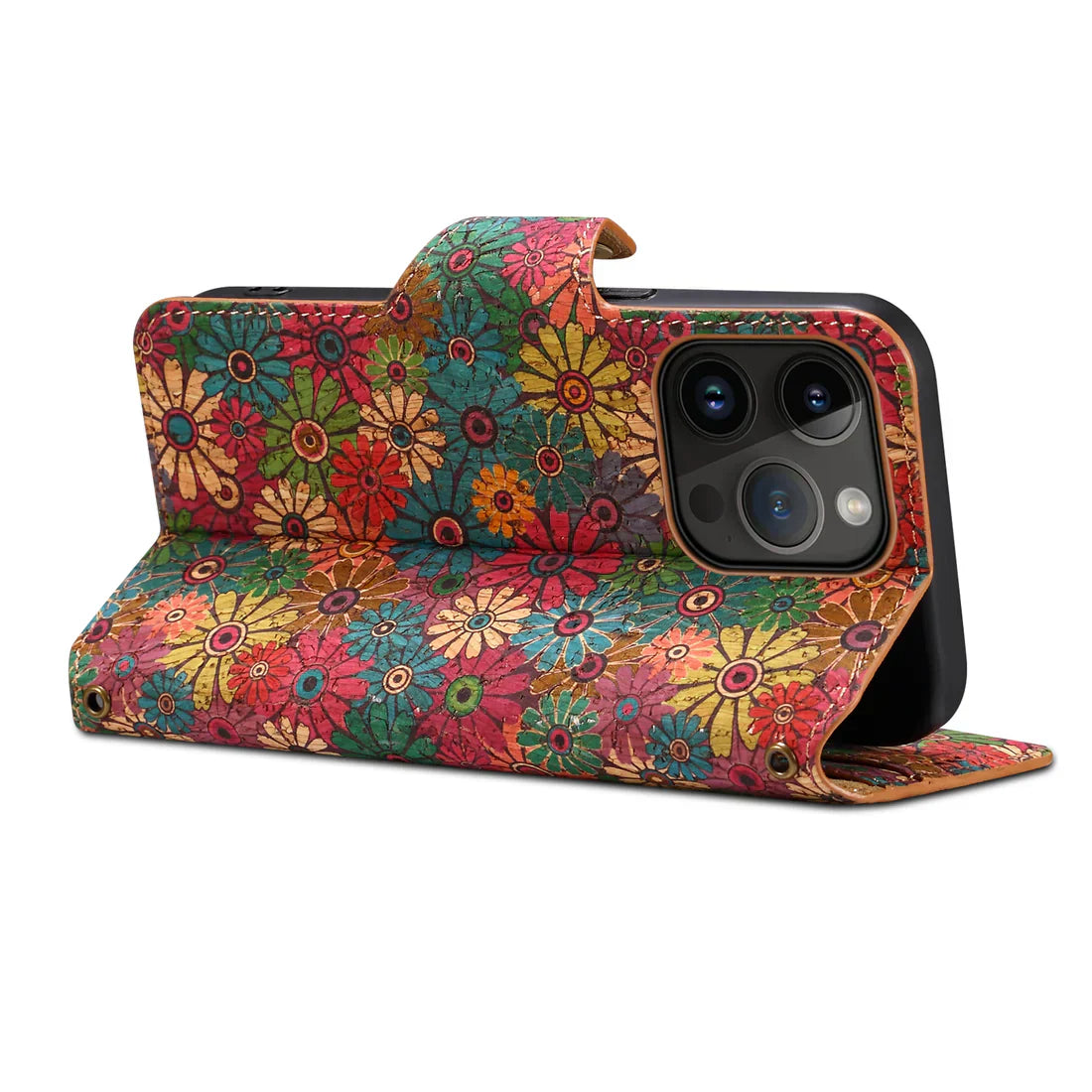 Flower Language Phone Case With Card Holder And Strap For iPhone Green-644008992037
