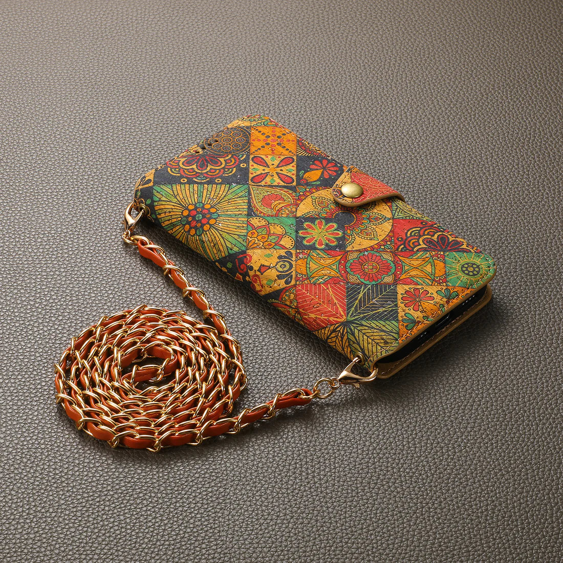 Flower Language Phone Case With Card Holder And Strap For iPhone Yellow-644008992044