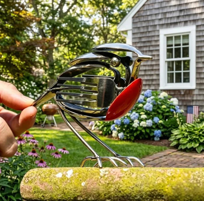 Handmade metal robin, a unique decorative gift for bird lovers.