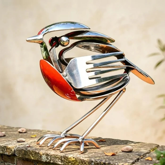 Handmade metal robin, a unique decorative gift for bird lovers.