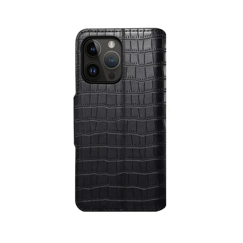 Alligator Print Phone Case With Wallet And Strap For iPhone Brown-644008992020