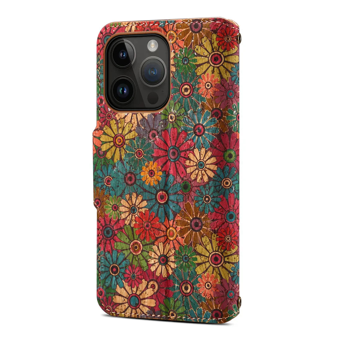 Flower Language Phone Case With Card Holder And Strap For iPhone Green-644008992037