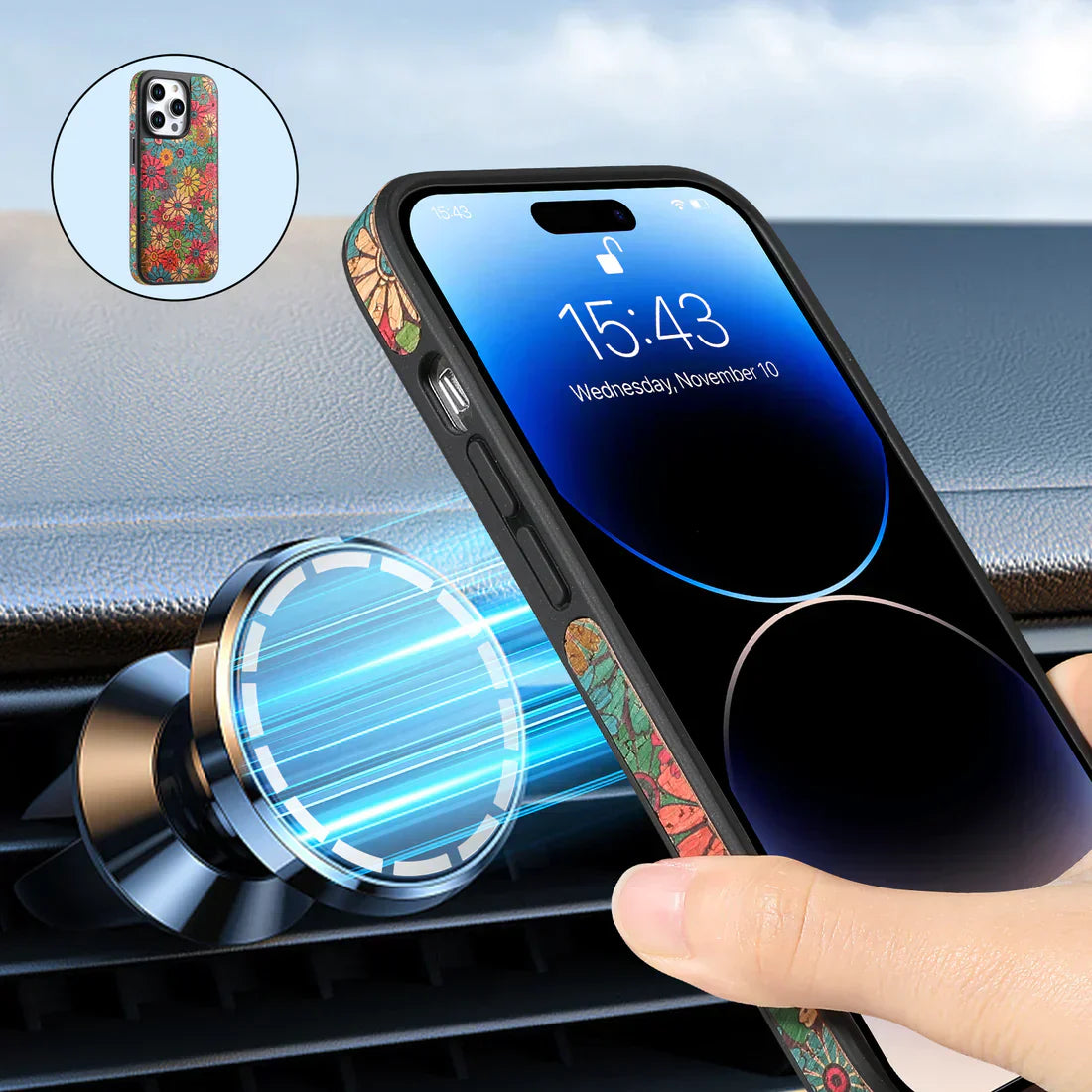 Magnet Leather Flower Pattern Phone Case For iPhone Red（Compatible With Magsafe）- 644008992112