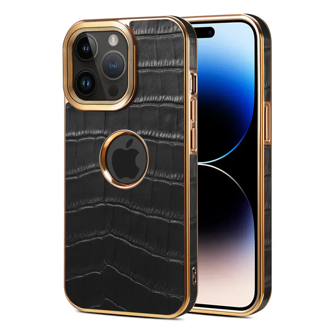 Leather Crocodile Print Phone Case For iPhone Black- 644008992075
