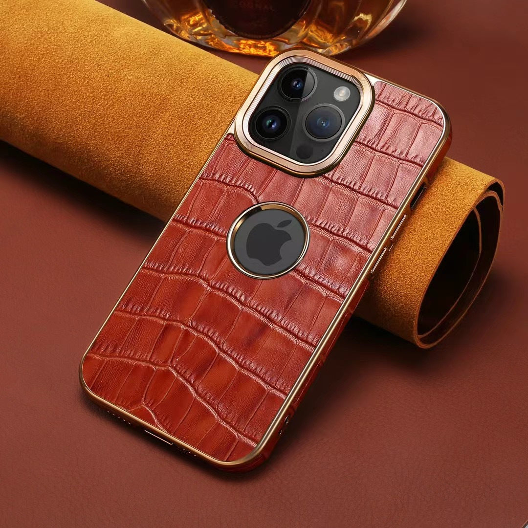 Leather Crocodile Print Phone Case For iPhone Black- 644008992075
