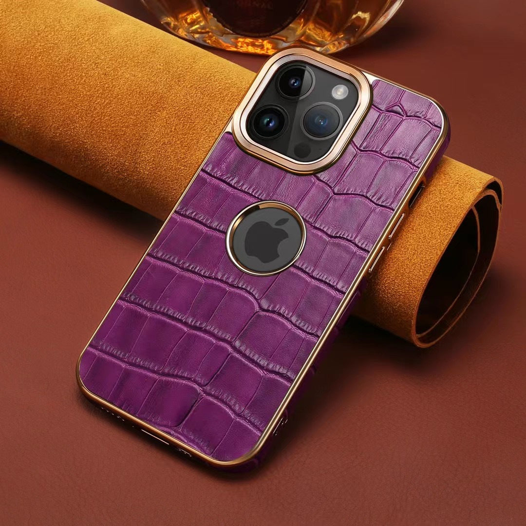Leather Crocodile Print Phone Case For iPhone Black- 644008992075