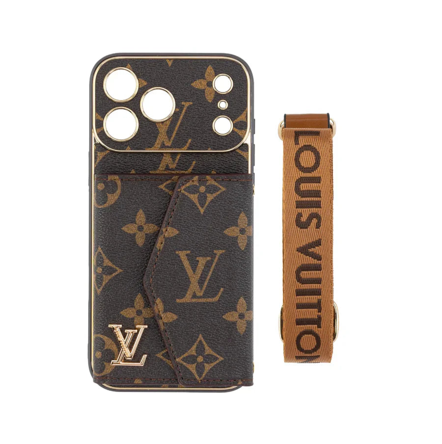 Advanced leather iPhone Case With Wallet And Strap Brown