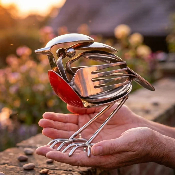 Handmade metal robin, a unique decorative gift for bird lovers.